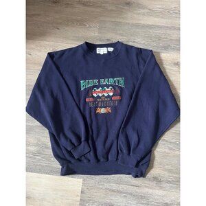 Vintage Best Mountain Blue Earth Embroidered Navy Sweatshirt S3